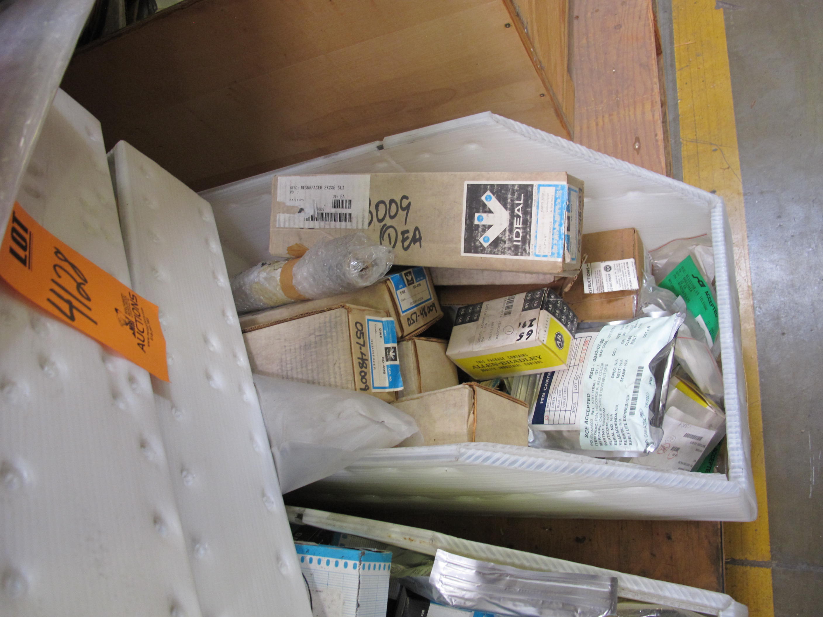 LOT TO INCLUDE: MISC. ELECTRICAL PARTS TO INCLUDE SWITCHES, RECORDING CHARTS, PLATES, RESURFACERS, PLATES, PILOT LIGHTS, ETC. . LOADING & HANDLING FEE $15-4128